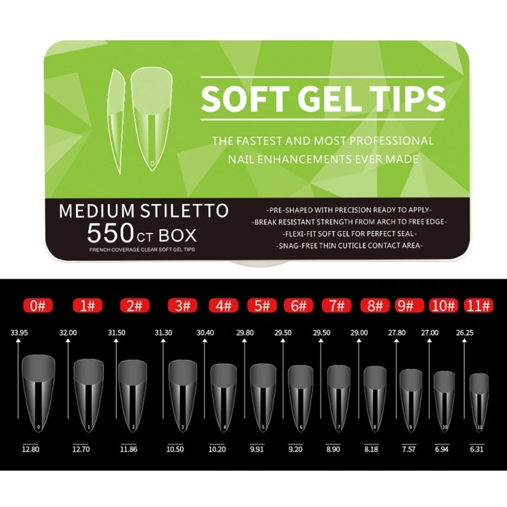 Soft gel tips Medium Stiletto 550τεμ