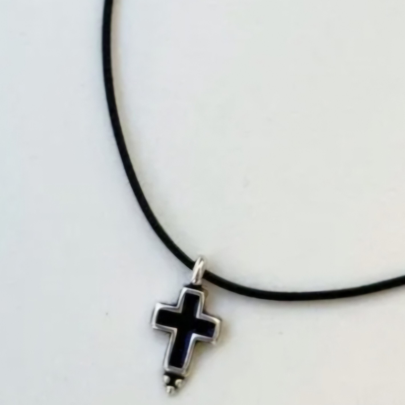 BLACK-CROSS-NECKLACE- Κολιέ με κορδόνι Black Cross - Image 1
