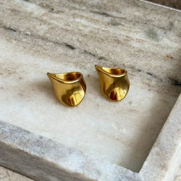 Επιχρυσωμένο ατσάλινο δαχτυλίδι Alesia με κυματιστό σχέδιο